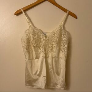 Y2K Applause Camisole Cottage Core Romantic Silky Ivory Lace Bodice Slip 36 USA